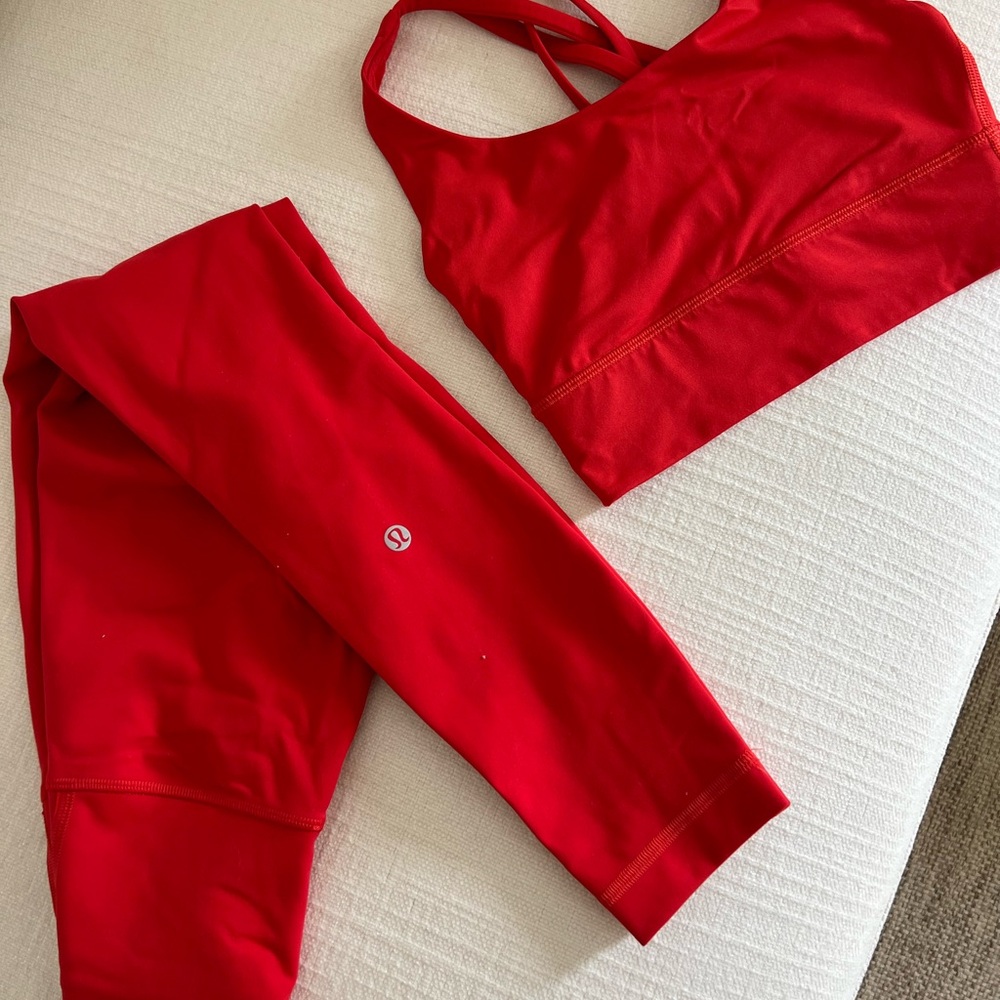 Lululemon Red Sports Bra and Leggings Set- Brand New - Size 0 for both